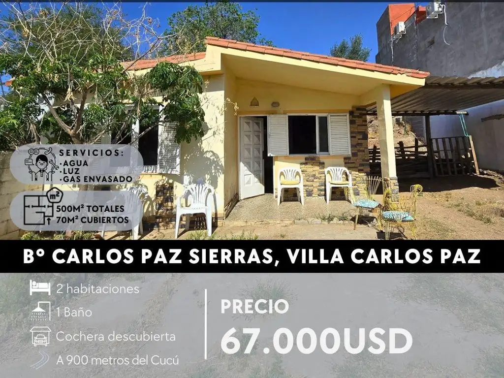 VENTA CASA EN 500 Mts² DE TERRENO. B° CARLOS PAZ SIERRAS