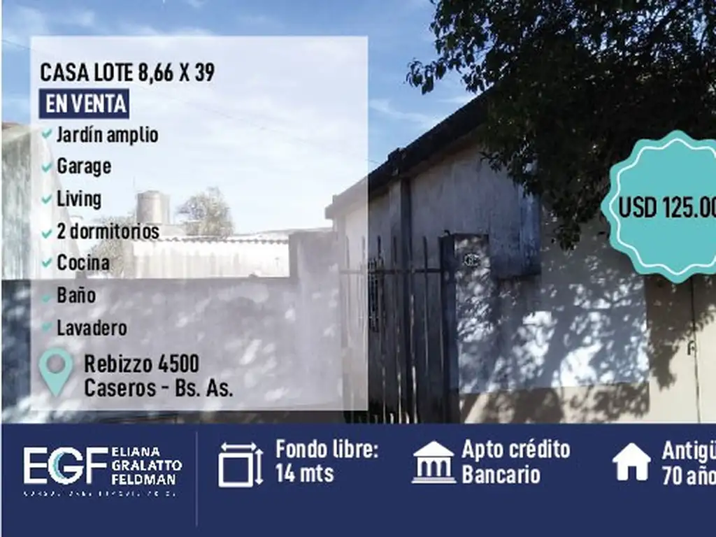 Casa en venta lote 8,66 x 39