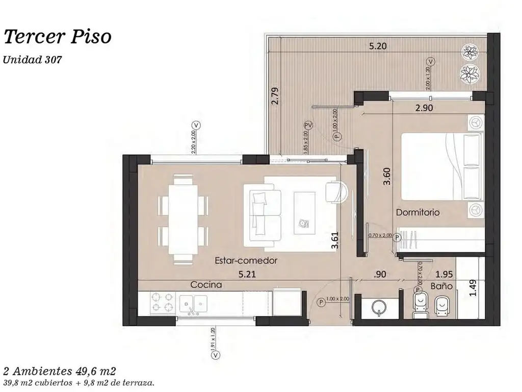 Departamento 2 ambientes en Pozo