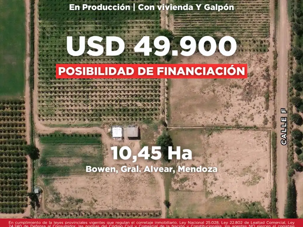 Venta Finca 10,45 Ha y Vivienda General Alvear