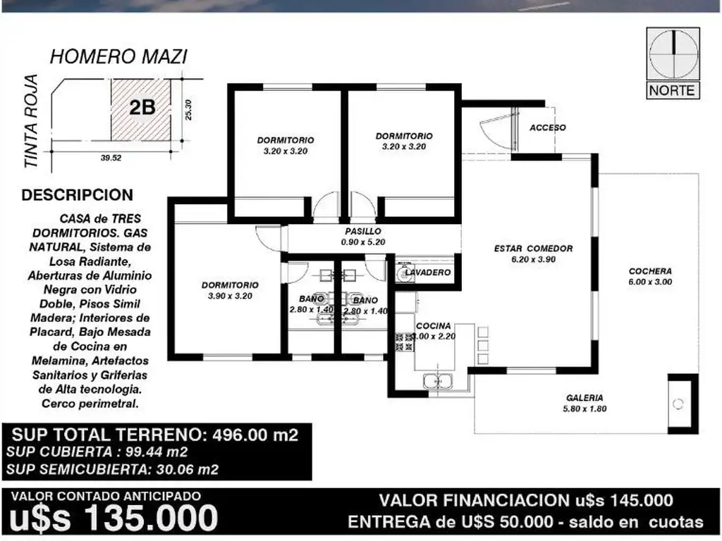 Moderna casa de 3 dorm 2 baños losa Radiante Merlo San Luis