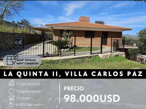 SE VENDE CASA    DPTO EN LA QUINTA II SECCIÓN, VILLA CARLOS PAZ