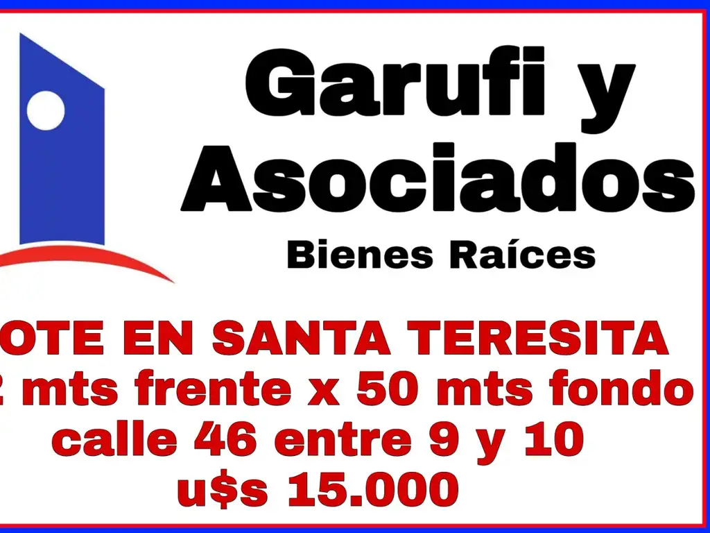 LOTE 12X50 EN SANTA TERESITA CALLE 46 ENTRE 9 Y 10 - REBAJADO