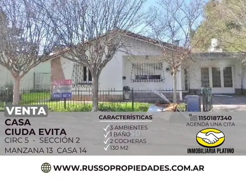 Venta Casa 3 Ambientes Ciudad Evita