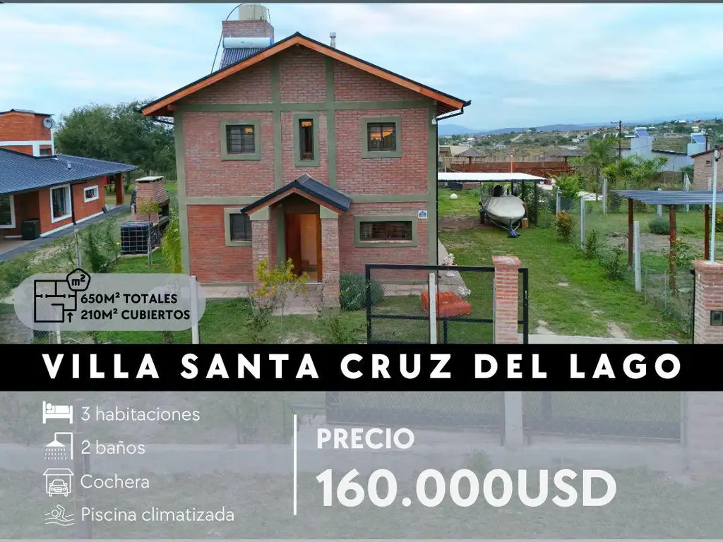 EXCLUSIVA CASA DE DISEÑO 3 DOR, PILETA CLIMATIZADA. VALLE DEL SOL- STA CRUZ DEL LAGO.