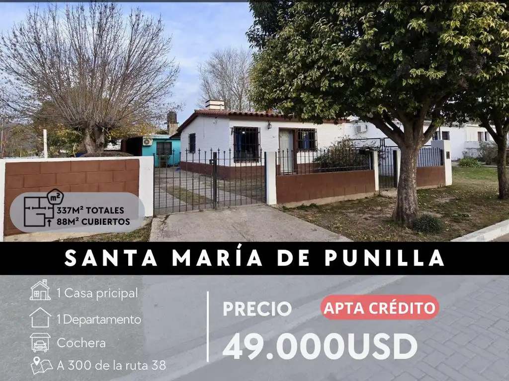 SE VENDE CASA       DPTO SANTA MARÍA DE PUNILLA