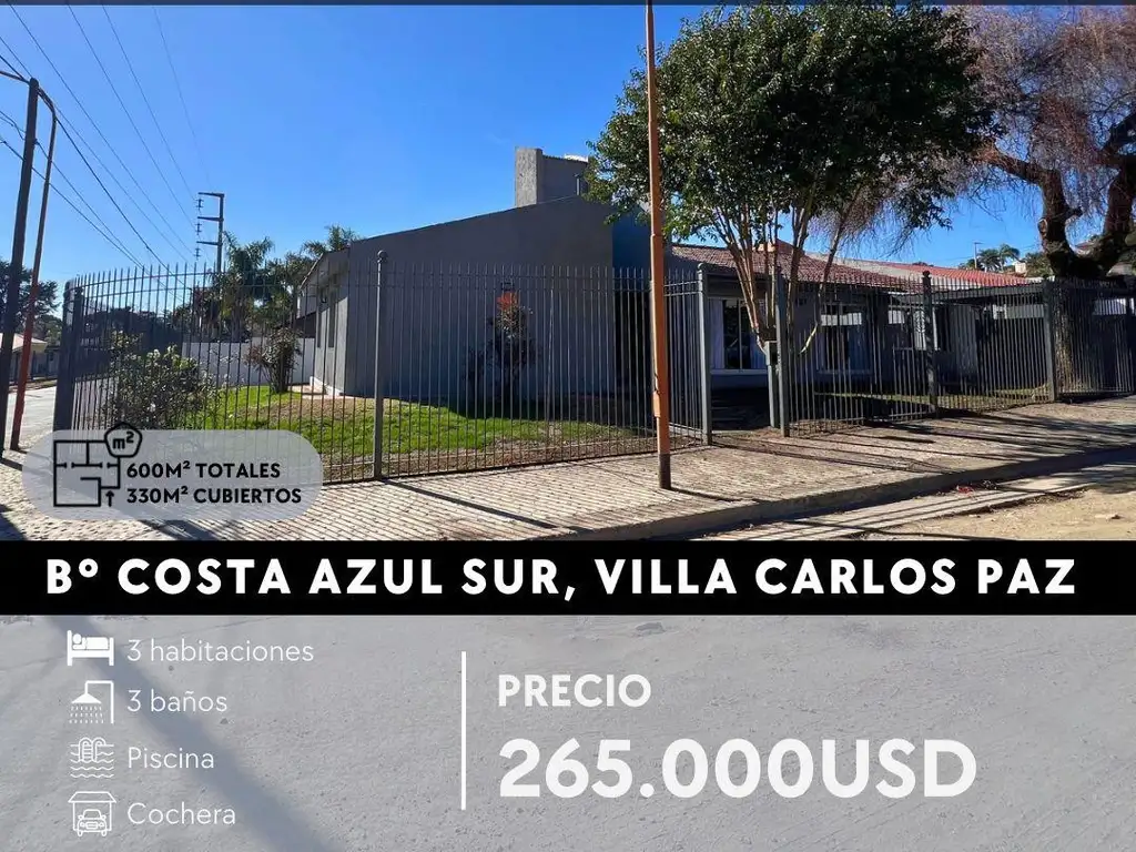 VENTA CASA EN BARRIO COSTA AZUL SUR - CARLOS PAZ