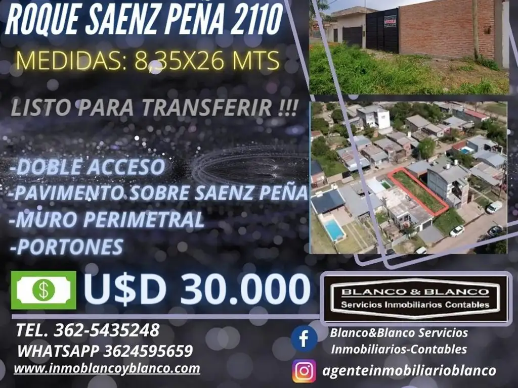 SE VENDE: ROQUE SAENZ PEÑA 2110, TERRENO DE 8,35X26 Mts.