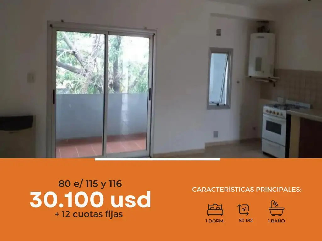 Departamento en venta - 1 dormitorio 1 baño - 50 mts2 - Villa Elvira, La Plata [FINANCIADO]