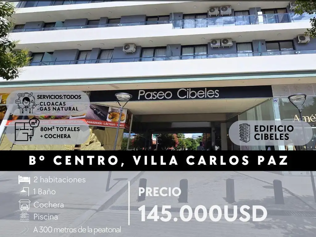 DPTO A ESTRENAR 2 DOR, COCHERA, BALCÓN Y PILETA EN EXCLUSIVO PASEO CIBELES. CENTRO- VILLA CARLOS PAZ