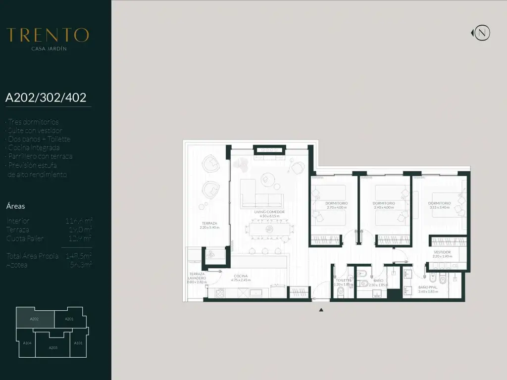 Venta de apartamento 3 dormitorios Carrasco, Trento