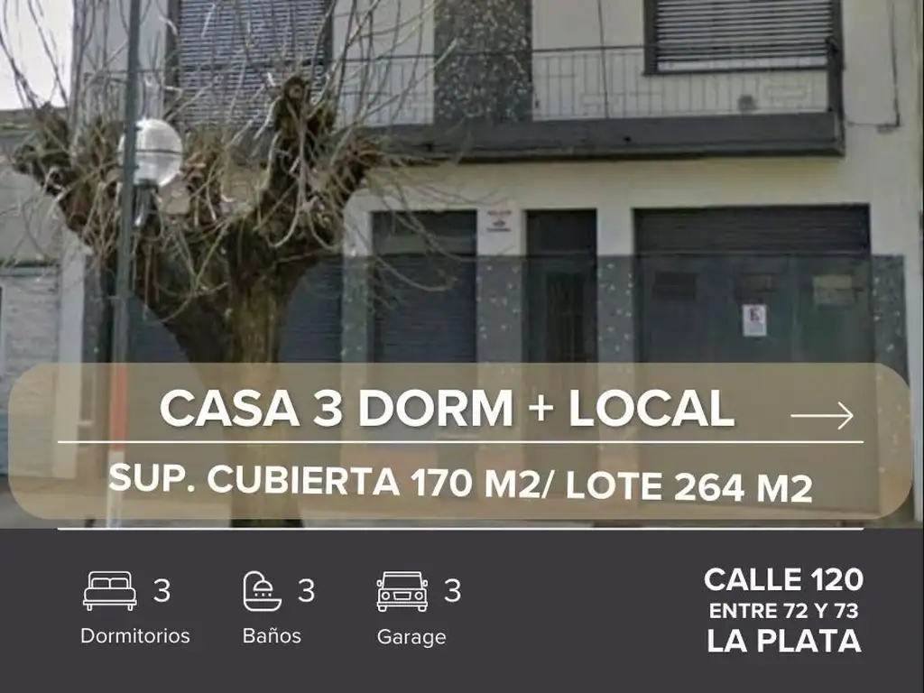 Venta de casa y local en La Plata 3 dormitorios