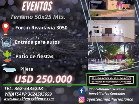 SE VENDE: FORTÍN RIVADAVIA 3050, SALÓN DE EVENTOS