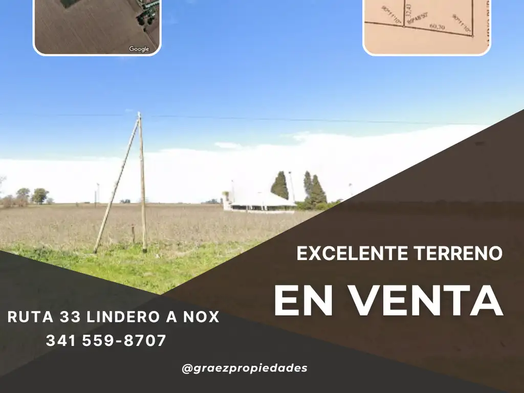 Terreno de 1 ha. entre Pujato y Casilda sobre ruta 33 lindero a NOX